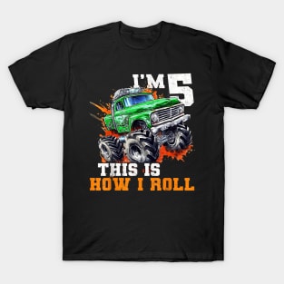 5 Year Old 5th Birthday Monster Truck Car Themed for Boy T-Shirt